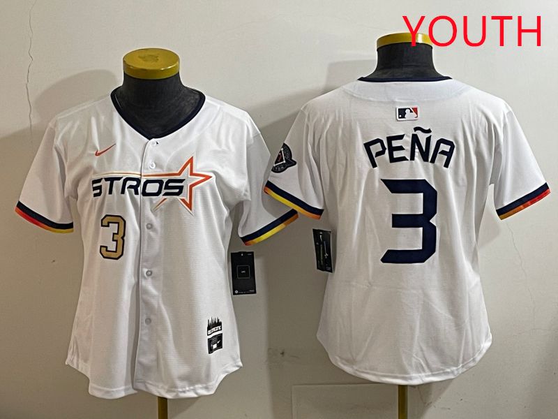 Youth Houston Astros #3 Pena White three generations Joint Name Nike 2025 MLB Jersey style 3->youth mlb jersey->Youth Jersey